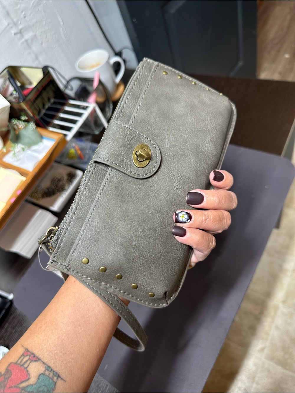 Maurices Gray Studded Wristlet Clutch